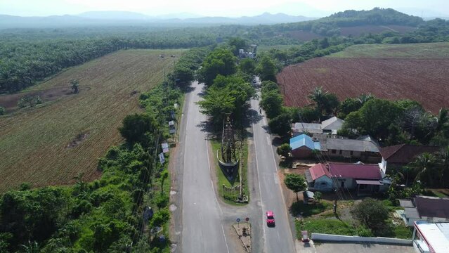 Aerial view of the Kijang Mas monument which is located at the foot of Mount Kayangan Tanah Laut