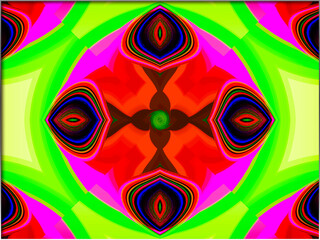 Abstract, Multiple Colours, 3d Design, Circular Patterns, and Shapes, within a Border
