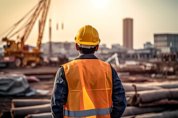 Back view of construction engineer