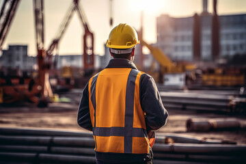 Back view of construction engineer