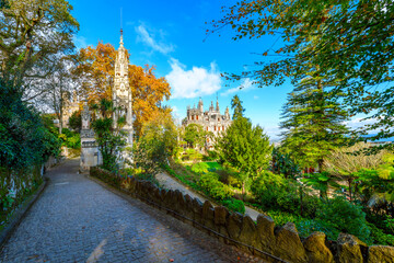 The 16th century Renaissance style Quinta da Regaleira nanor and palace and grounds at Sintra,...
