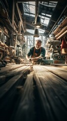 Fototapeta premium Carpenter in a Workshop Crafting Wood Products. Craftsman at Work