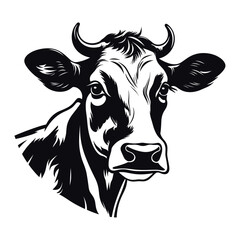 Holstein Cow Head – Black and White Vector Portrait of Dairy Cattle Breed for Farm, Agriculture, Food Branding or Rural Art Illustration ¥