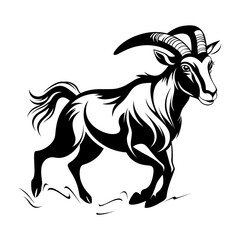 Goat running, black vector design against white background 