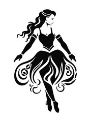 Girl Dancing, black vector silhouette