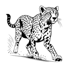 Leopard running, black vector drawing against white background 