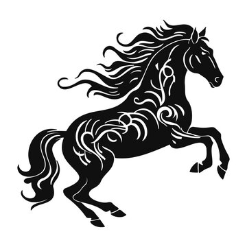 Free horse rearing up, abstract vector design against white background 