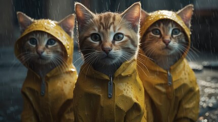 Fototapeta premium cats in a yellow raincoat. Created with generative AI. 