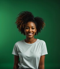 Smiling Young Woman T-Shirt Mockup. Blank White Tee for Stylish Apparel Showcase