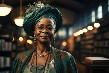 Obraz premium Black lady professor in traditional clothing