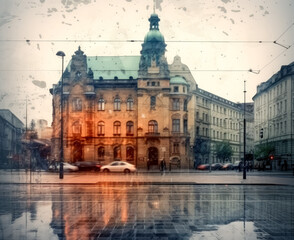 Fototapeta premium A building in the center of Prague, in the style of grunge images.