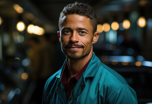 Portrait of a confidental look mixed race man standing in the bar