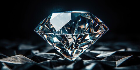 Bright clear mineral stone diamond close-up on a dark background. Generative AI - obrazy, fototapety, plakaty