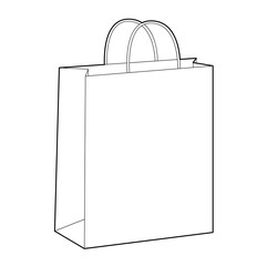 Shopping paper Bag tote silhouette. Fashion accessory technical illustration. Vector satchel front 3-4 view for Men, women, unisex style, flat handbag CAD mockup sketch outline isolated - obrazy, fototapety, plakaty