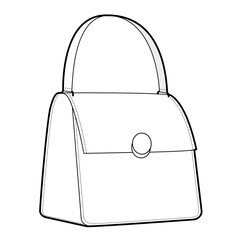 Carry Bag baguette silhouette bag. Fashion accessory technical illustration. Vector satchel front 3-4 view for Men, women, unisex style, flat handbag CAD mockup sketch outline isolated