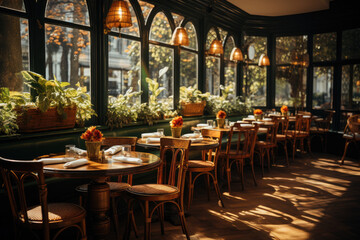 Fototapeta na wymiar Elegantly set tables in a french restaurant