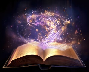 Enchanted magic book. Concept of education, imagination and creativity from reading books.