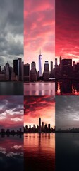 Amazing panorama view of New York city skyline and skyscraper at sunset. Beautiful night view in Midtown Manhatton. wallpaper, banner, foggy