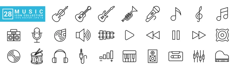 Fotobehang Collection of music icons, musical instruments, notes, rhythms, vector template editable and resizable EPS 10. © NicBrand