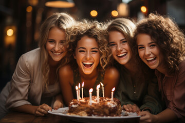 Obraz na płótnie Canvas Group of female friends celebrating birthday