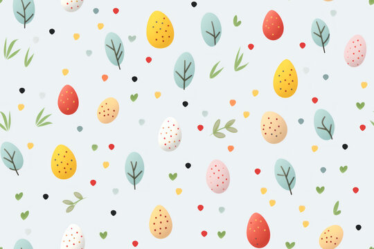 Easter eggs seamless pattern. Dyed eggs on light solid background.