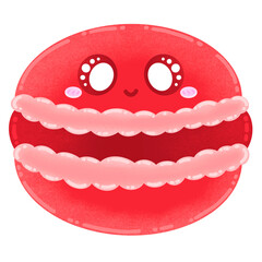 Cute Red Macaron Mascot Character Kawaii Cartoon illustration French Dessert Cute Dessert