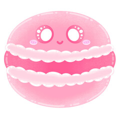 Cute Pink Macaron Mascot Character Kawaii Cartoon illustration French Dessert Cute Dessert
