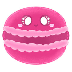 Cute Hot Pink Macaron Mascot Character Kawaii Cartoon illustration French Dessert Cute Dessert