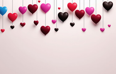Hearts hanging on a light background