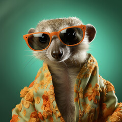 Meerkat mongoose with colored dress and stylish NFT art Generative ai - obrazy, fototapety, plakaty