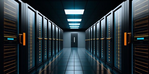 Fototapeta premium Modern Server racks in computer network security server room data center