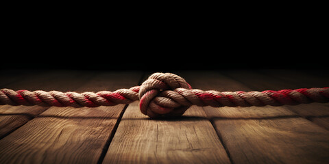 rope on wooden background, Marine knot on wooden ocean background. Swirl maritime rope oceanic wood. Generate AI

