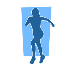 Silhouette of a sporty slim female in running pose. Silhouette of a sporty woman doing jogging.
