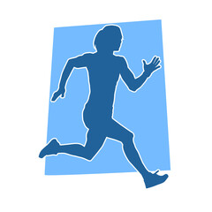 Fototapeta na wymiar Silhouette of a sporty slim female in running pose. Silhouette of a sporty woman doing jogging.