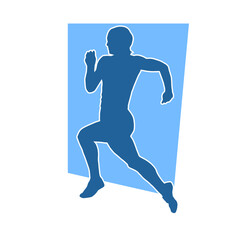 Silhouette of a sporty slim female in running pose. Silhouette of a sporty woman doing jogging.