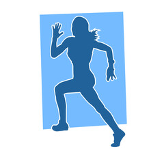 Fototapeta na wymiar Silhouette of a sporty slim female in running pose. Silhouette of a sporty woman doing jogging.