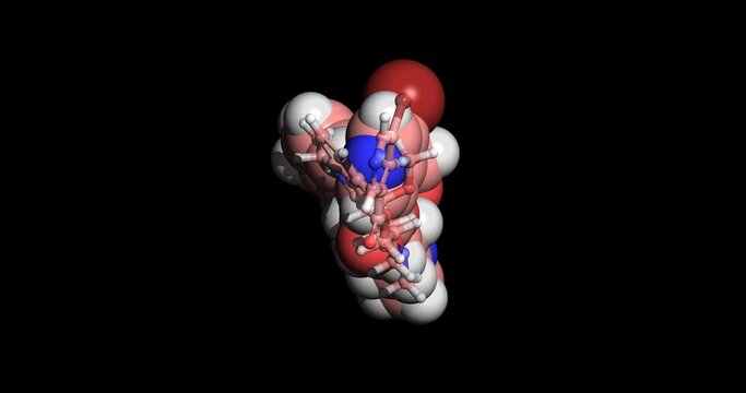 Nicergoline, ergot derivative drug for dementia and stroke, 3D molecule in 4K 