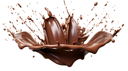 Melting chocolate burst explosion splash isolated on transparent background