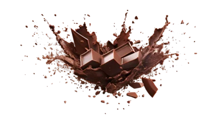 Fotobehang Melting chocolate burst explosion splash isolated on transparent background © The Stock Guy