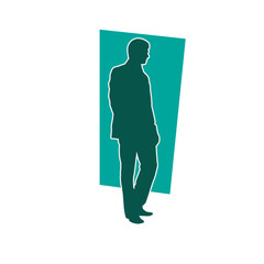 Silhouette of a male office employee in stylish suit. Silhouette of a business man isolated on white background.