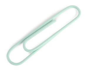 Green paper clip isolated on white background