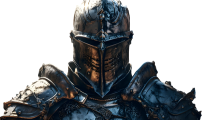 Medieval knight in armour isolated on transparent background