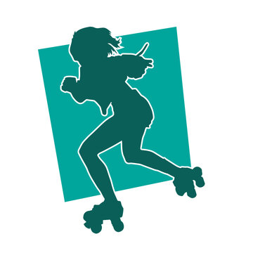 Silhouette of an energetic female ride a roller skates. Silhouette of a woman roller skater in action pose.