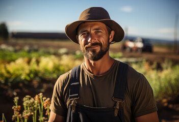 Obraz premium White farmer boy enjoying on his farm
