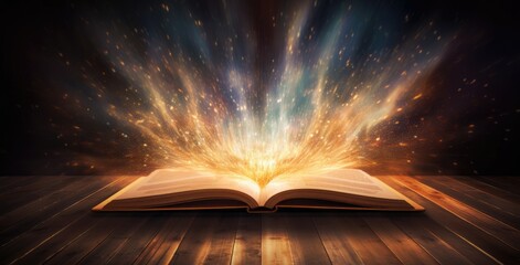 Enchanted magic book. Concept of education, imagination and creativity from reading books.