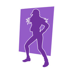Silhouette of a slim female dance pose. Silhouette of a female in aerobic movement.