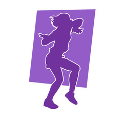 Silhouette of a slim female dance pose. Silhouette of a female in aerobic movement.