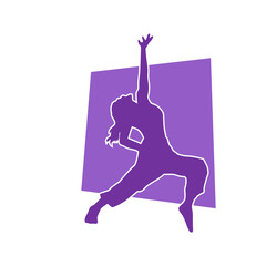 Silhouette of a slim female dance pose. Silhouette of a female in aerobic movement.