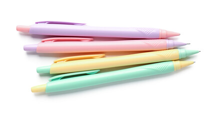 Colorful pens on white background