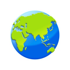 Cartoon planet Earth 3d vector icon on white background. Earth day or environment conservation concept